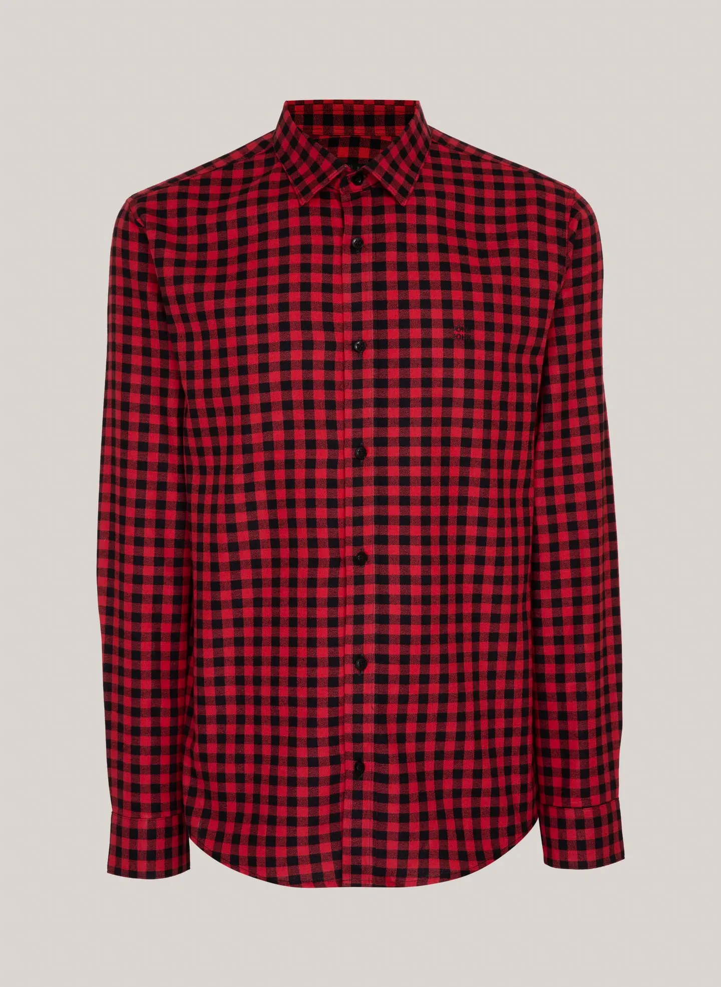 Camisa masculina xadrez vermelha e preta de manga longa